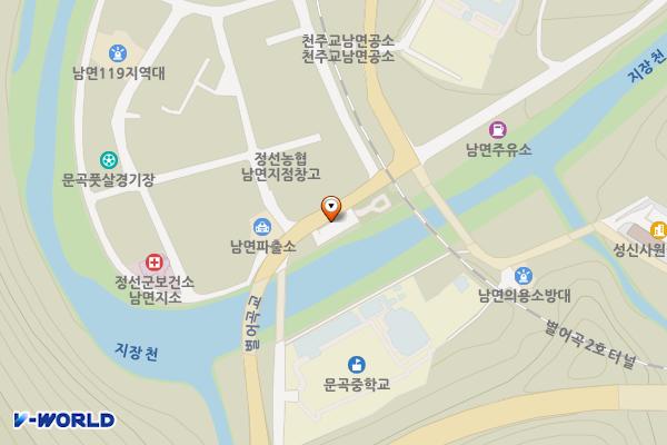 남면 (농협하나로마트 앞 공영주차장) 위치 지도 — 강원특별자치도 정선군 남면 칠현로 49