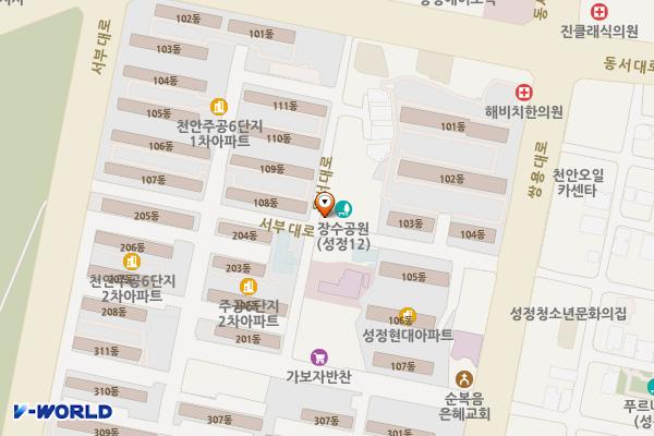 성정동 공영주차장 위치 지도 — 충청남도 천안시 서북구 동서대로 110-9