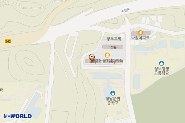 논골공영주차장 (구)논골선경공영 위치 지도 — 경기도 성남시 수정구 단대동 산 164-3