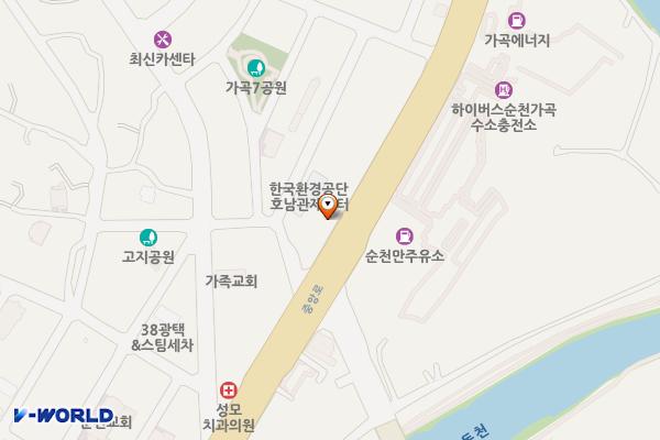 한국환경공단 호남권지역본부 대기관리부 굴뚝 TMS관제센터 위치 지도 — 전남광주통합특별시 순천시 가곡동 236-1