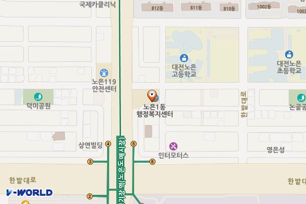 노은1동 행정복지센터 위치 지도 — 대전광역시 유성구 노은동로 87번길89