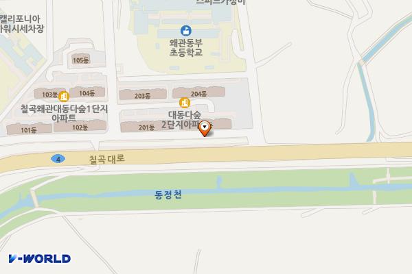 대동다숲 앞 공용주차장 위치 지도 — 경상북도 칠곡군 왜관읍 평장3길47