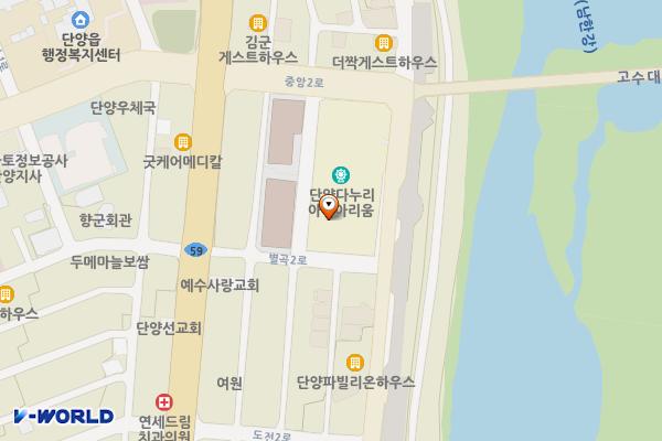 단양다누리센터 아쿠아리움 위치 지도 — 충청북도 단양군 단양읍 수변로 111