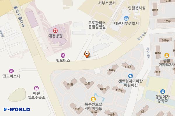 국립자연휴양림관리소 주차장 위치 지도 — 대전광역시 서구 복수동 292-25