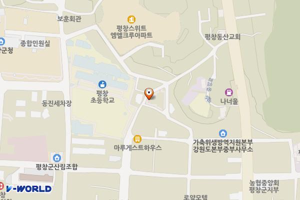 평창초등학교 앞 주차장 위치 지도 — 강원특별자치도 평창군 평창읍 하리 107