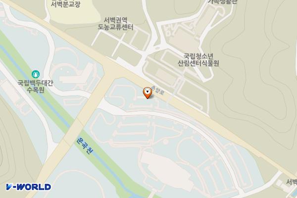 국립백두대간수목원 방문자센터 주차장 위치 지도 — 경상북도 봉화군 춘양면 춘양로 1501