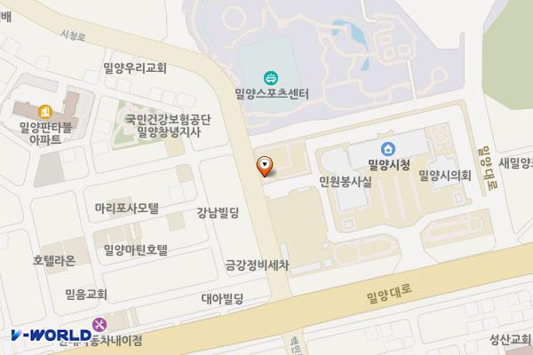 밀양시청 전기자동차 충전소 위치 지도 — 경상남도 밀양시 밀양대로 2047 (교동)