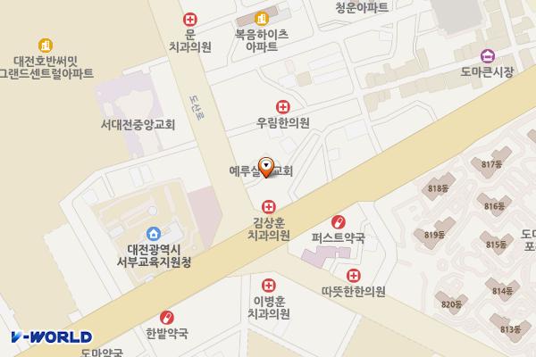도마1동 도시재생 근린상권 주차장 위치 지도 — 대전광역시 서구 도마1길 3
