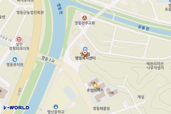 영동읍사무소 위치 지도 — 충청북도 영동군 영동황간로 15