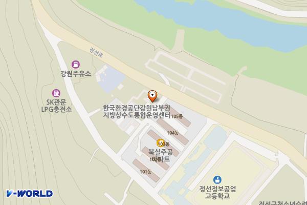 수도통합운영센터(TSC) 위치 지도 — 강원특별자치도 정선군 정선읍 정선로 1180