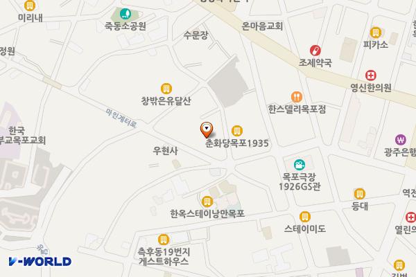 마인계터 예술주차장 위치 지도 — 전남광주통합특별시 목포시 마인계터로 33