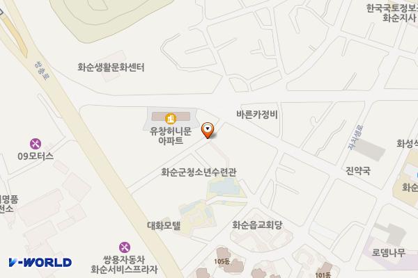 화순군청소년수련관 인접 주차장 위치 지도 — 전남광주통합특별시 화순군 화순읍 교리 215-5