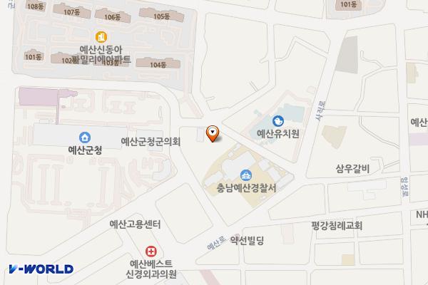예산군 산불대응센터 위치 지도 — 충청남도 예산군 예산읍 군청로2길 27