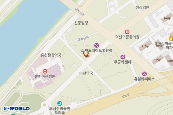 갈마곡리 제6공영노외주차장 위치 지도 — 강원특별자치도 홍천군 홍천읍 산림공원2길 10