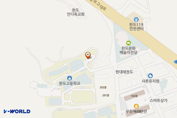 완도군 완도고등학교 위치 지도 — 전남광주통합특별시 완도군 완도읍 개포로135번길 55