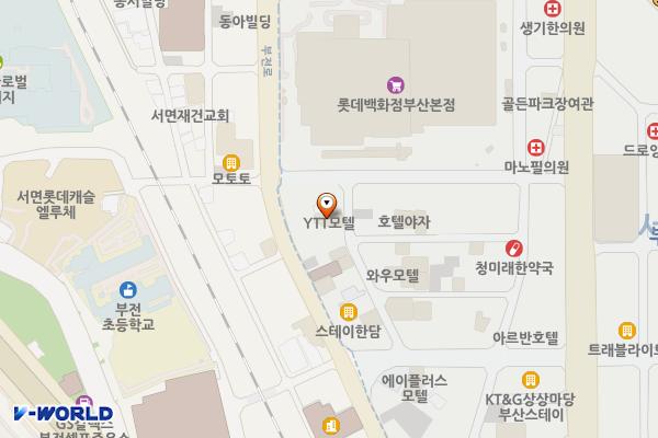 부산 호텔와이티티 위치 지도 — 부산광역시 부산진구 중앙대로691번가길 27