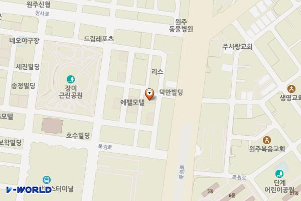 코코호텔 위치 지도 — 강원특별자치도 원주시 장미공원길 9