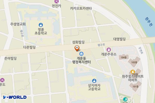 워터 원주 개운행정복지센터 위치 지도 — 강원특별자치도 원주시 행구로 40