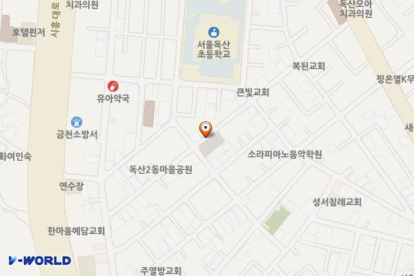 서울 금천구 독산2동 공영주차장 위치 지도 — 서울특별시 금천구 시흥대로98길 36