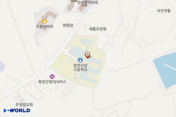 충남 천안 신당고등학교 위치 지도 — 충남 천안시 서북구 신당새터2길 36 (신당동, 천안신당고등학교)