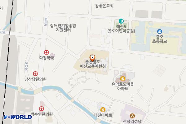 충남 예산 예산교육지원청 위치 지도 — 충남 예산군 예산읍 역전로126번길 14 (산성리, 충청남도예산교육청)