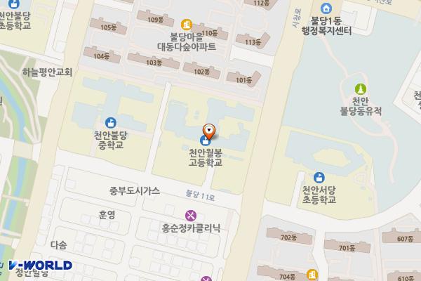 천안 월봉고등학교 위치 지도 — 충남 천안시 서북구 불당11로 51 (불당동, 천안월봉고등학교)