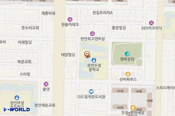 천안 두정중학교 위치 지도 — 충남 천안시 서북구 두정중1길 26 (두정동, 두정중학교)