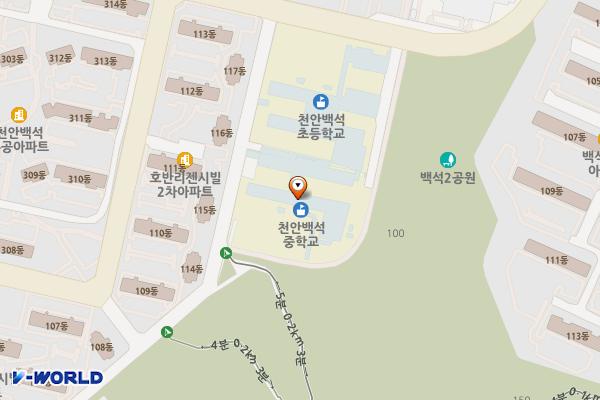 충남 천안 백석중학교 위치 지도 — 충남 천안시 서북구 백석1길 56 (백석동, 백석중학교)