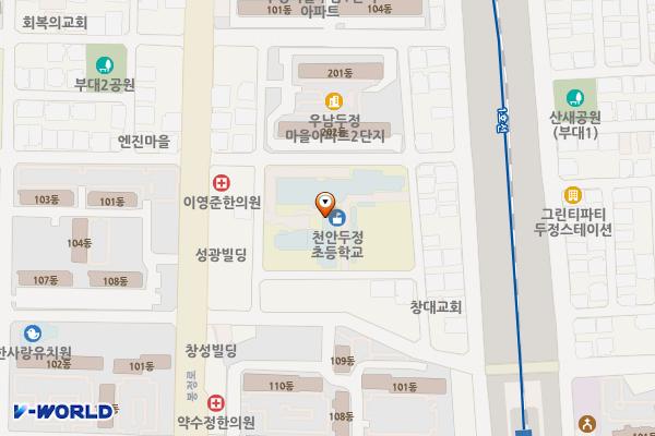 천안 두정초등학교 위치 지도 — 충남 천안시 서북구 두정역서1길 10 (두정동, 천안두정초등학교)