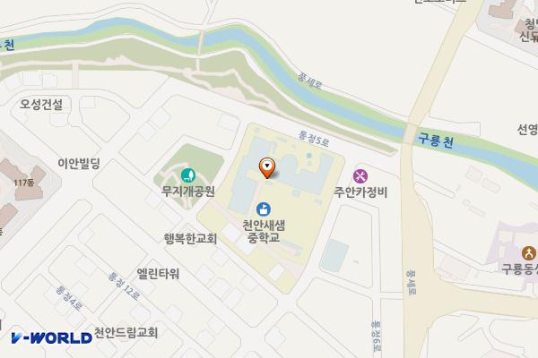 천안 새샘중학교 위치 지도 — 충남 천안시 동남구 통정6로 49 (신방동, 천안새샘중학교)