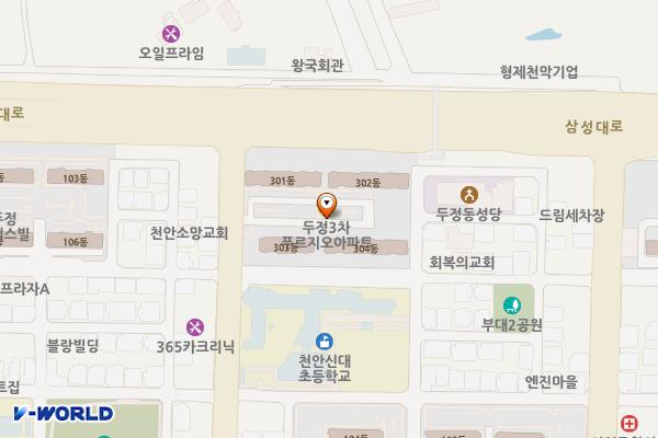 충남 천안 신대초등학교 위치 지도 — 충남 천안시 서북구 성정두정로 130 (두정동, 신대초등학교)