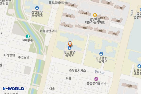 천안 불당중학교 위치 지도 — 충남 천안시 서북구 불당11로 35 (불당동, 불당중학교)