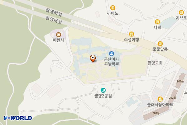 군산여자고등학교 위치 지도 — 전북특별자치도 군산시 월명1길 16 (월명동, 군산여자고등학교)