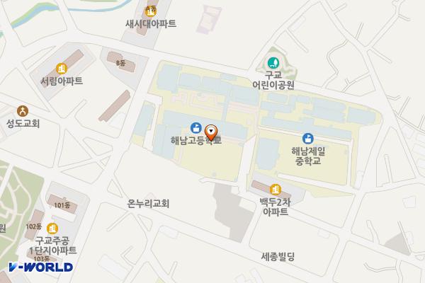 전남 해남 해남고등학교 위치 지도 — 전남광주통합특별시 해남군 해남읍 명문길 7 (구교리, 해남고등학교)
