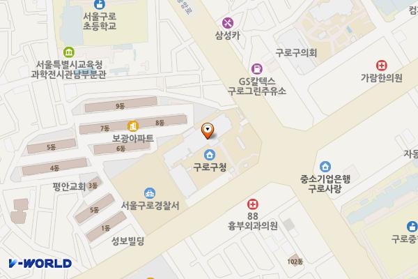 서울 구로구 구로구청(서울에너지공사) 위치 지도 — 서울특별시 구로구 가마산로 245 (구로동, 구로구청)