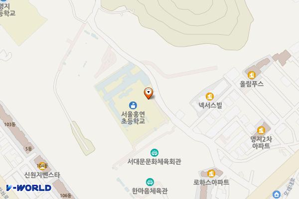서대문구 홍연초등학교 공영주차장 위치 지도 — 서울특별시 서대문구 백련사길 55