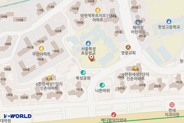 서대문구 북성초등학교 공영주차장 위치 지도 — 서울특별시 서대문구 북아현로1나길 22
