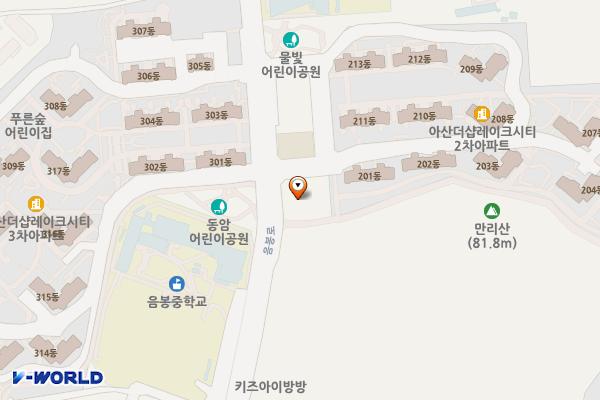 충남 아산 음봉어울샘도서관 위치 지도 — 충청남도 아산시 음봉면 음봉로 515-36