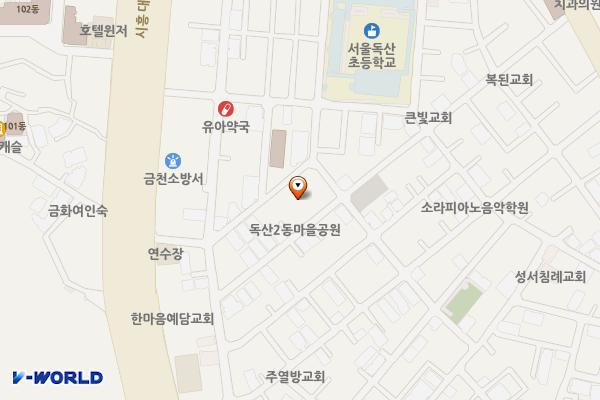 서울 금천구 독산2동 마을공원 공영주차장 위치 지도 — 서울특별시 금천구 시흥대로98길 27