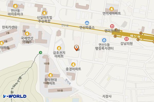 부산 연제 연산3동 행정복합타운 위치 지도 — 부산 연제구 연수로208번길 16 (연산동, 연산3동 행정복합타운)