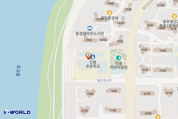 광주 북구 신용초등학교 위치 지도 — 전남광주통합특별시 북구 첨단연신로 232-10 (신용동, 신용초등학교)