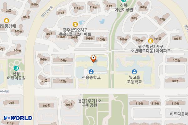 광주 북구 신용중학교 위치 지도 — 전남광주통합특별시 북구 첨단연신로133번길 32 (신용동, 신용중학교)