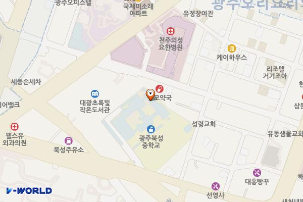 광주 북구 북성중학교 위치 지도 — 전남광주통합특별시 북구 금남로 61 (유동, 광주북성중학교)
