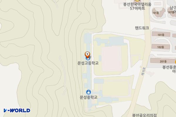 광주 남구 문성고등학교 위치 지도 — 전남광주통합특별시 남구 제석로 73 (봉선동, 문성중고등학교)