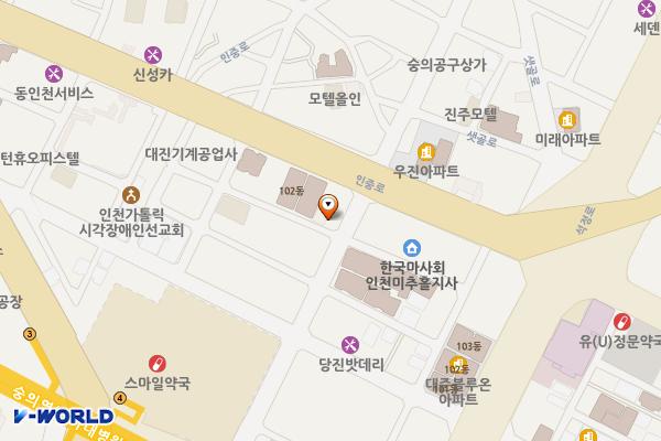 숭의1,3동 제6노상주차장 위치 지도 — 인천광역시 미추홀구 인주대로11번길 45(숭의동)
