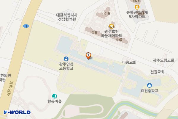 광주 남구 광주인성고등학교 위치 지도 — 전남광주통합특별시 남구 서문대로 390 (송하동, 광주인성고)