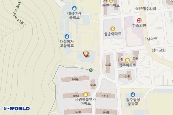 광주 남구 대성여자고등학교 위치 지도 — 전남광주통합특별시 남구 서문대로663번길 37 (진월동, 대성여자고등학교)