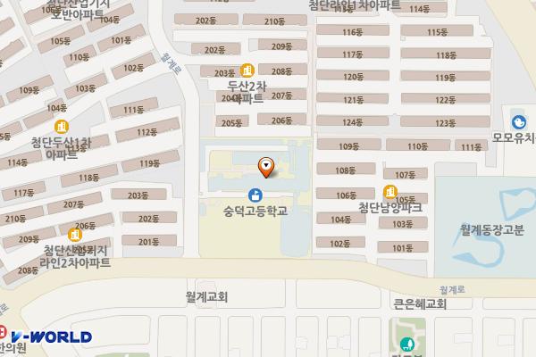 광주 광산 숭덕고등학교 위치 지도 — 전남광주통합특별시 광산구 월계로 117-8 (월계동, 숭덕고등학교)