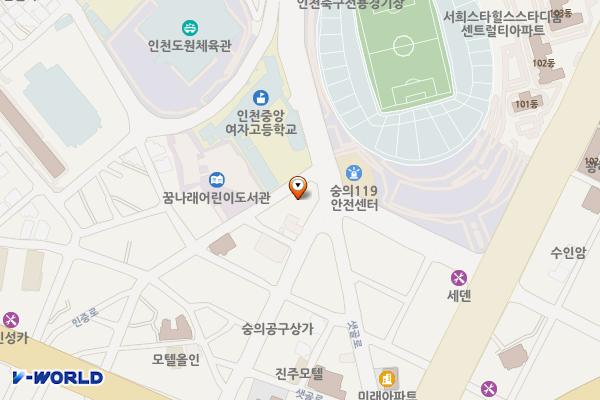 숭의1,3동 제2노상주차장 위치 지도 — 인천광역시 미추홀구 인중로26번길 52(숭의동)