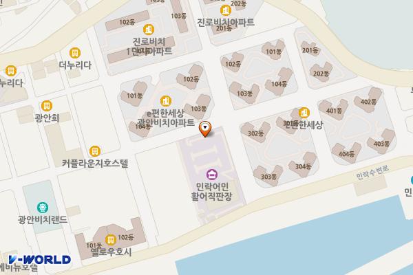 부산 민락매립지 공영주차장 위치 지도 — 부산광역시 수영구 민락동 113-46